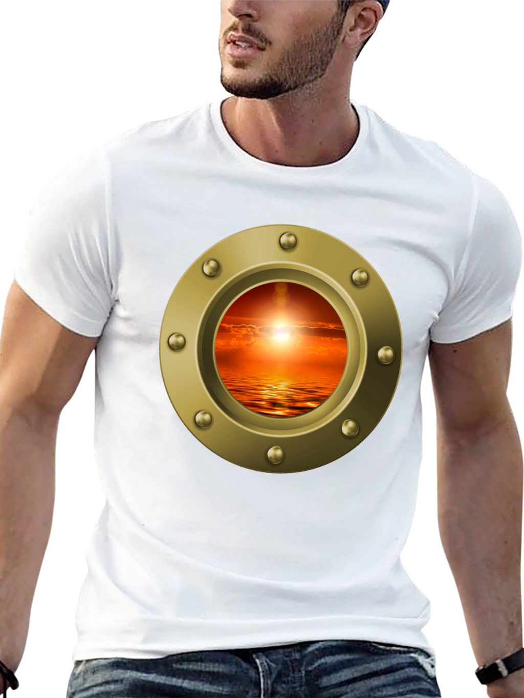 Nautical Porthole Sunset T-Shirt - Ocean View Tee