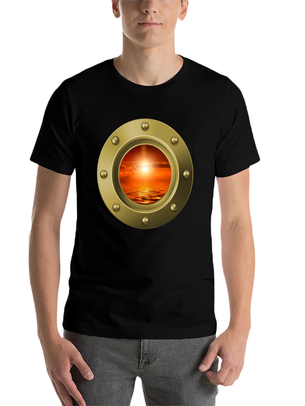 Nautical Porthole Sunset T-Shirt - Ocean View Tee