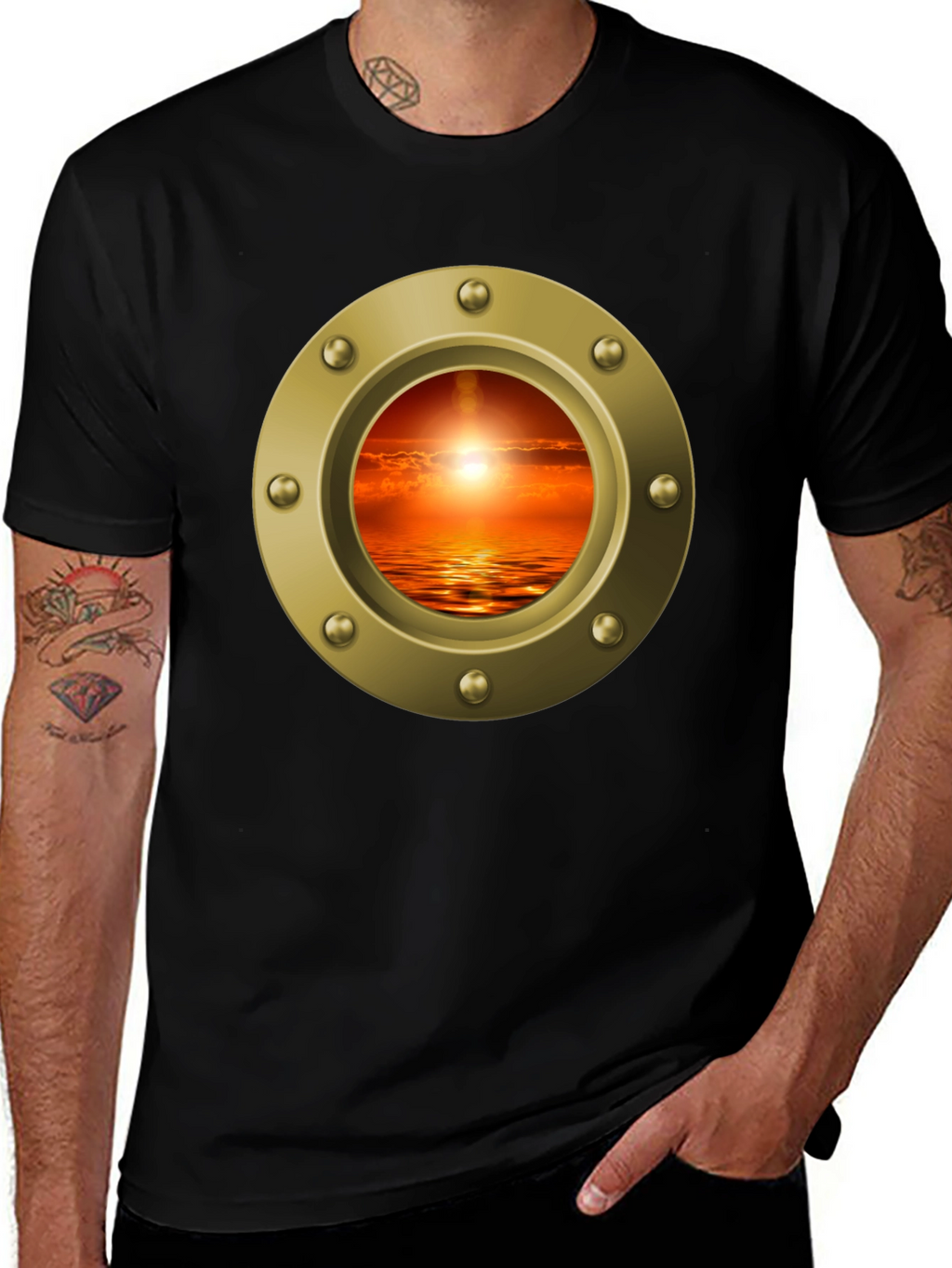 Nautical Porthole Sunset T-Shirt - Ocean View Tee