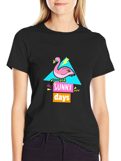 Sunny Days Flamingo Graphic T-Shirt - Black
