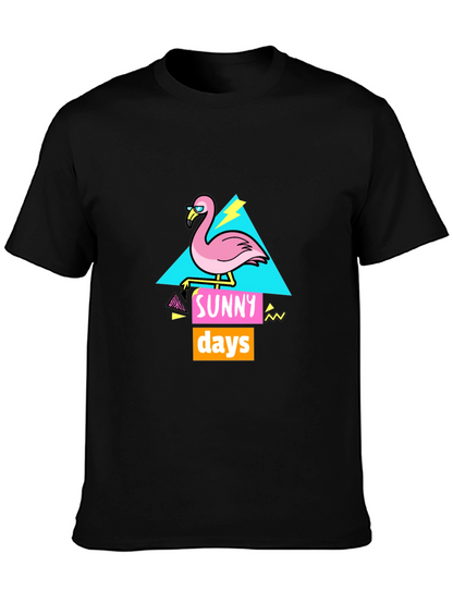 Sunny Days Flamingo Graphic T-Shirt - Black
