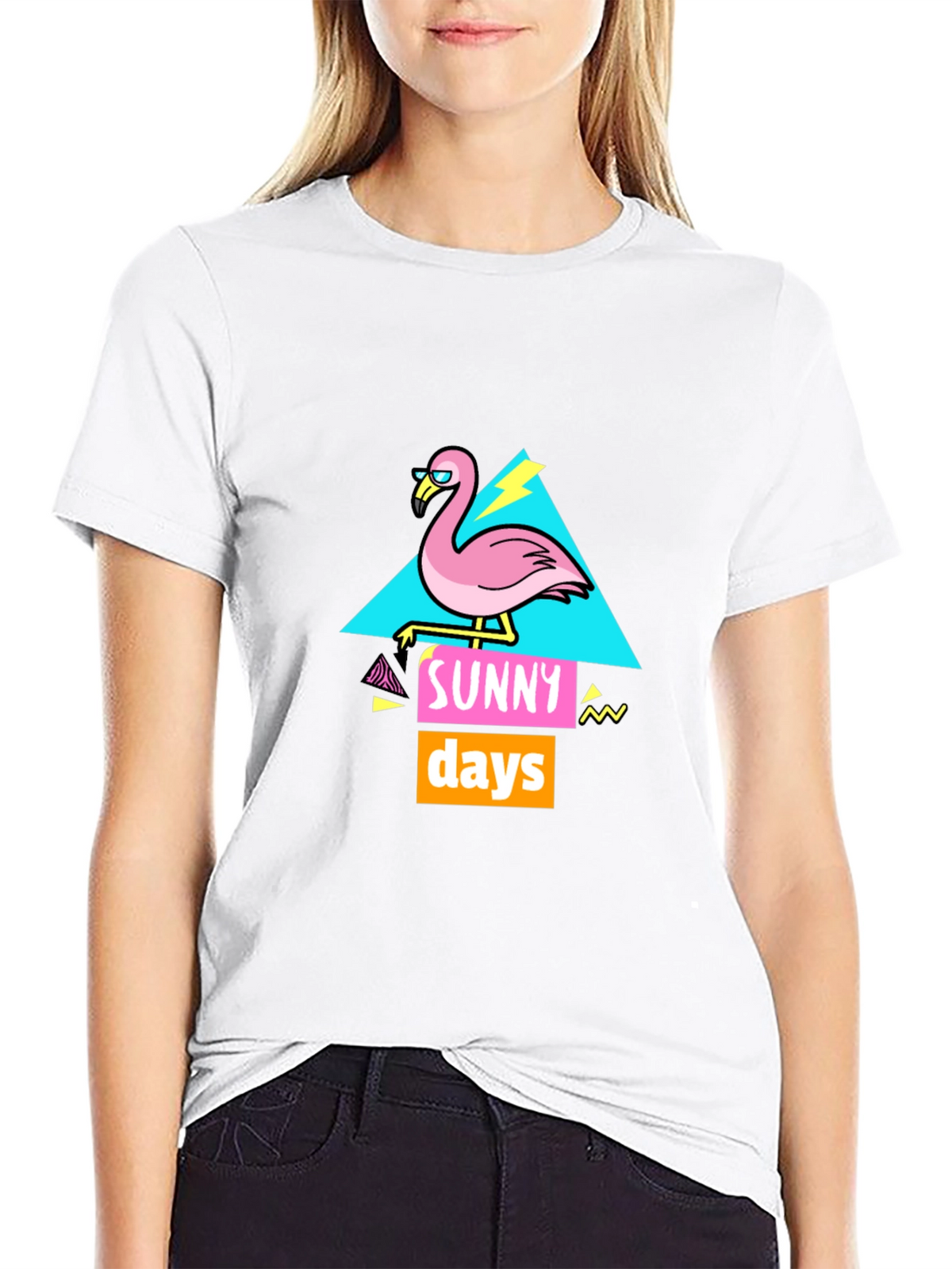 Sunny Days Flamingo Graphic T-Shirt - Black