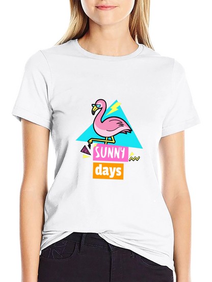 Sunny Days Flamingo Graphic T-Shirt - Black