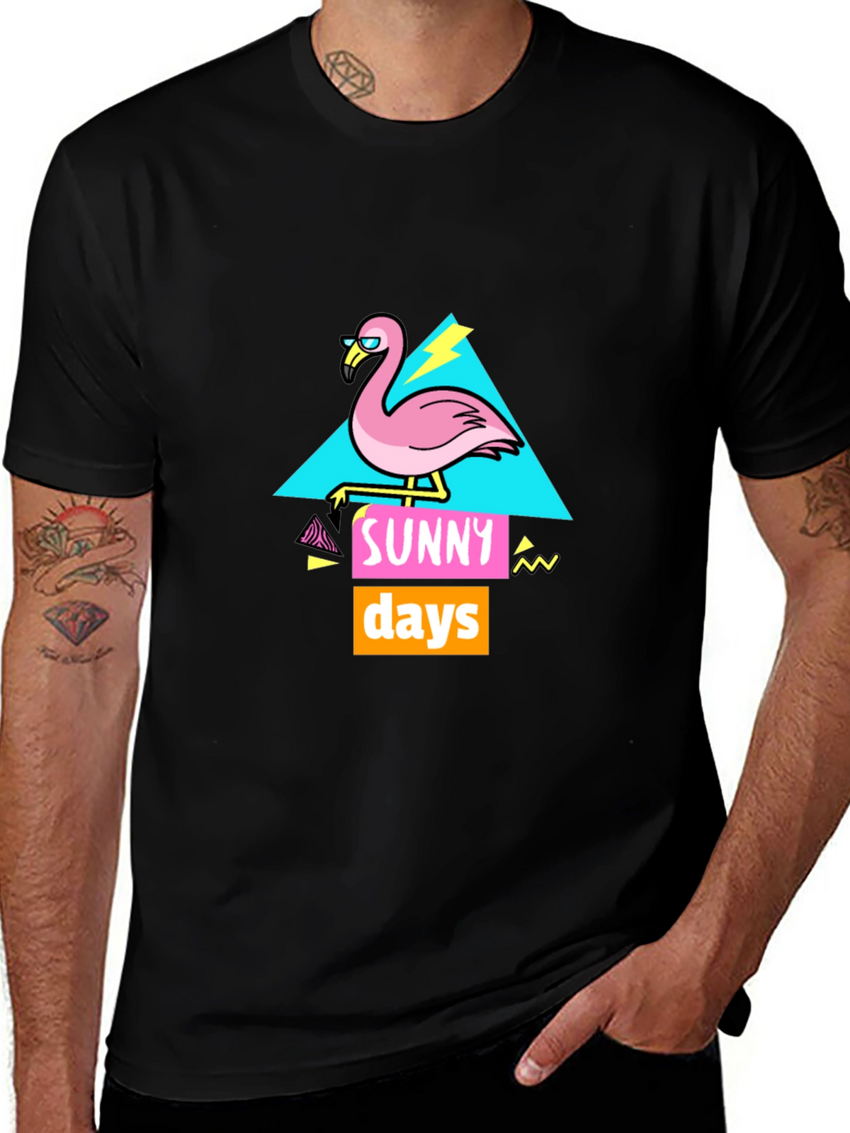 Sunny Days Flamingo Graphic T-Shirt - Black