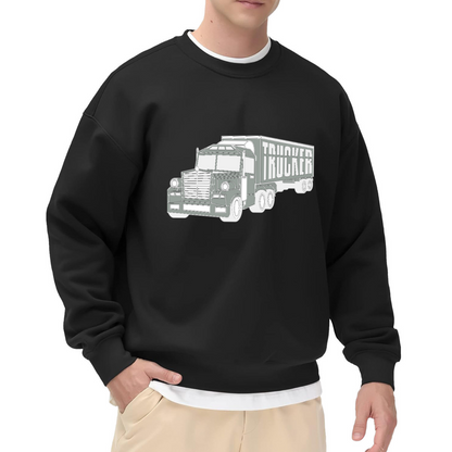 Trucker Semi Truck Line Art Crewneck Sweatshirt | Vintage Big Rig Trucker Graphic Pullover, Trucker Gift