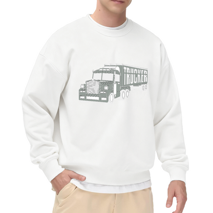 Trucker Semi Truck Line Art Crewneck Sweatshirt | Vintage Big Rig Trucker Graphic Pullover, Trucker Gift