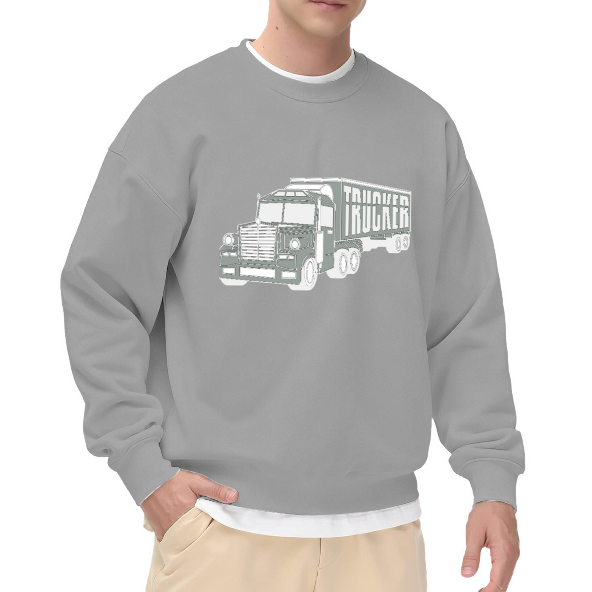Trucker Semi Truck Line Art Crewneck Sweatshirt | Vintage Big Rig Trucker Graphic Pullover, Trucker Gift