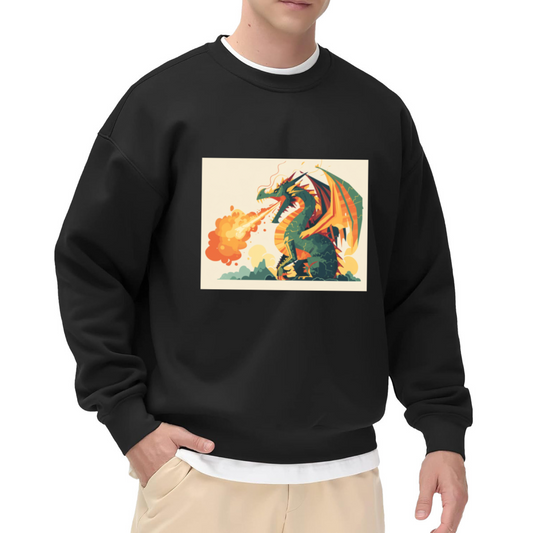 Fire Breathing Dragon Vintage Crewneck Sweatshirt, Mythical Beast Fantasy Pullover, Dragon Gift