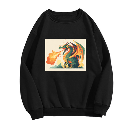 Fire Breathing Dragon Vintage Crewneck Sweatshirt, Mythical Beast Fantasy Pullover, Dragon Gift