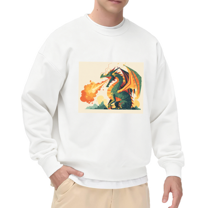 Fire Breathing Dragon Vintage Crewneck Sweatshirt, Mythical Beast Fantasy Pullover, Dragon Gift
