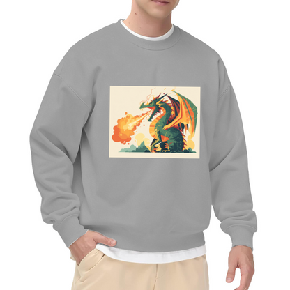 Fire Breathing Dragon Vintage Crewneck Sweatshirt, Mythical Beast Fantasy Pullover, Dragon Gift