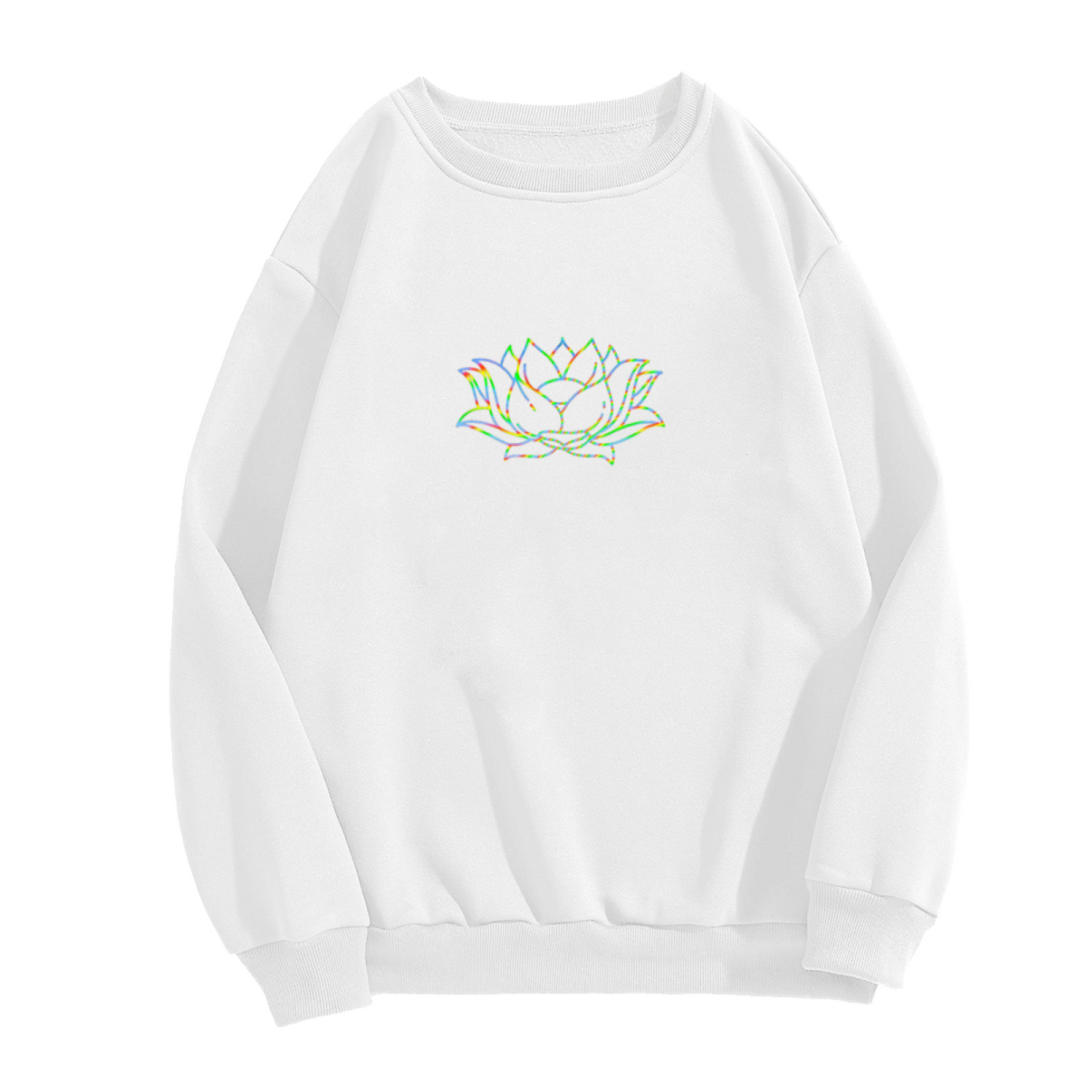 Rainbow Lotus Flower Crewneck Sweatshirt, Minimalist Line Art Pullover, Spiritual Yoga Gift