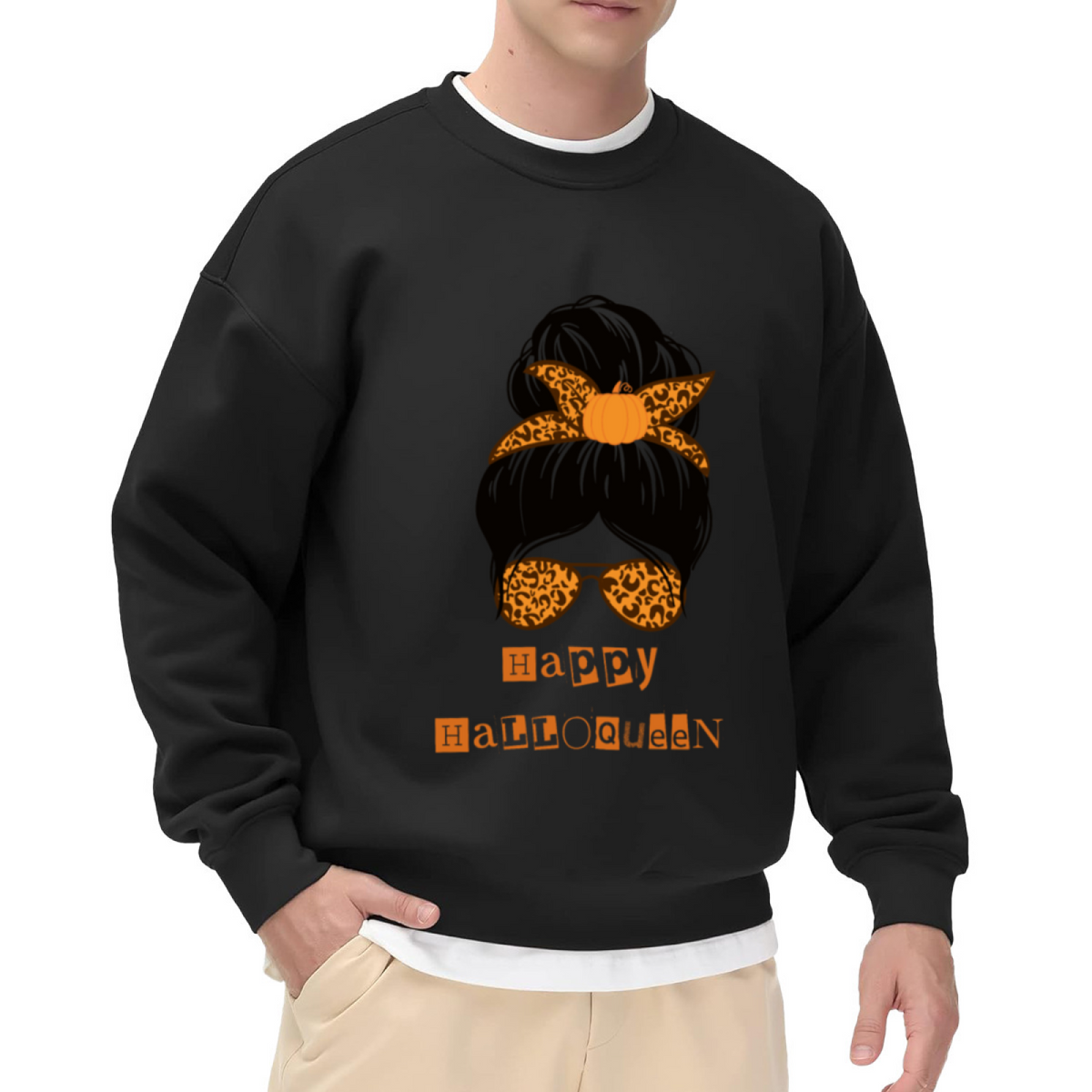 Halloween Queen Sweatshirt | Leopard Print Pumpkin Girl Graphic Crewneck, Spooky Cute Pullover Top, Halloween Gift for Women