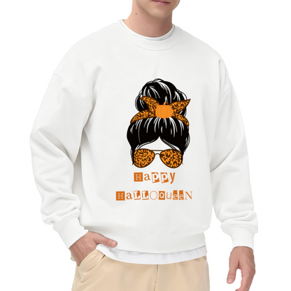 Halloween Queen Sweatshirt | Leopard Print Pumpkin Girl Graphic Crewneck, Spooky Cute Pullover Top, Halloween Gift for Women