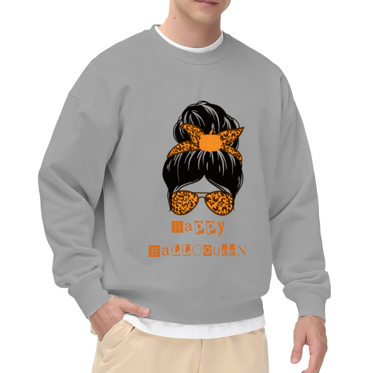 Halloween Queen Sweatshirt | Leopard Print Pumpkin Girl Graphic Crewneck, Spooky Cute Pullover Top, Halloween Gift for Women