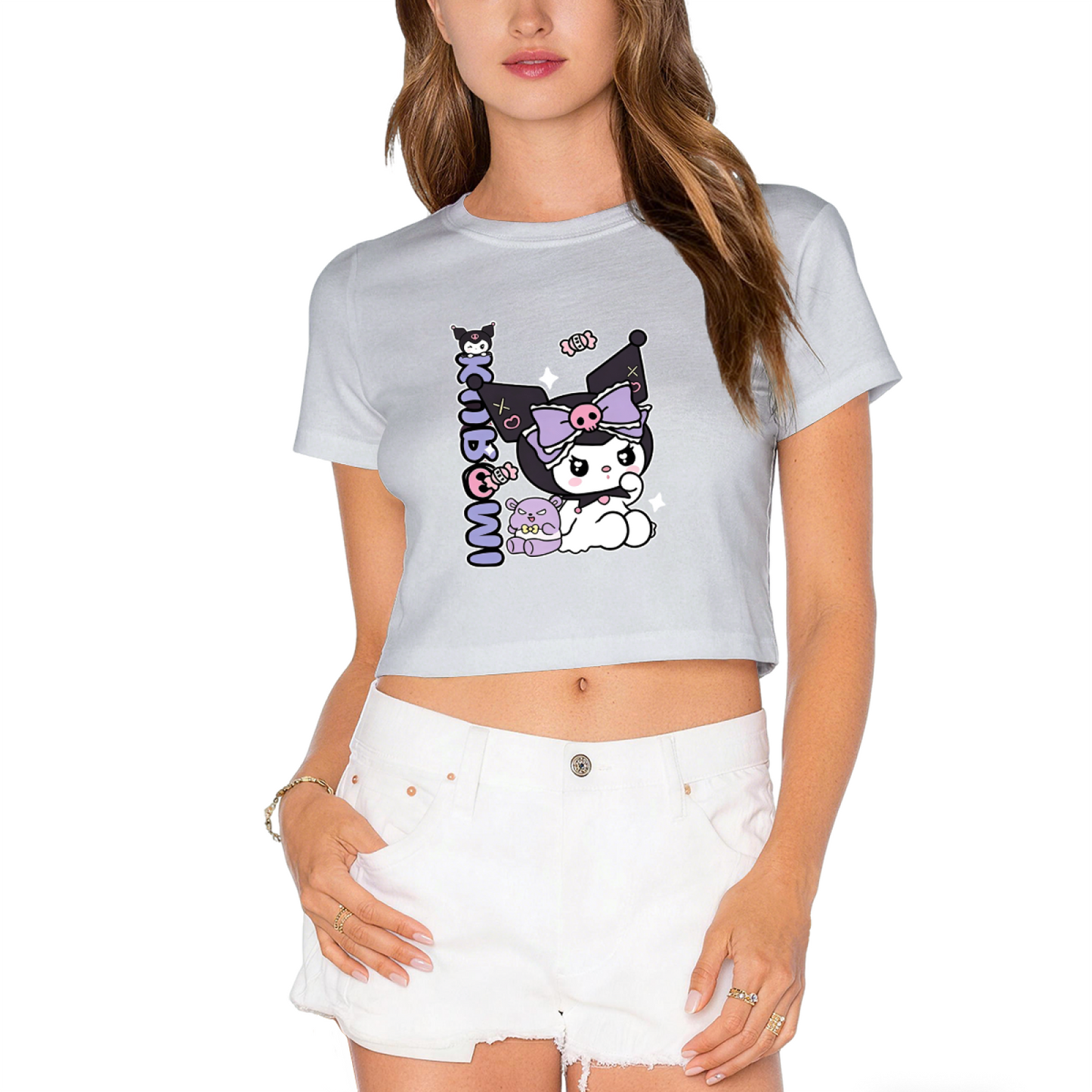Galaxy Neon Glow Hello Kitty Black Crop Tee