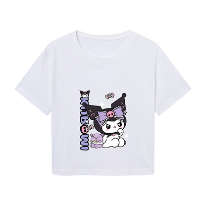 Galaxy Neon Glow Hello Kitty Black Crop Tee
