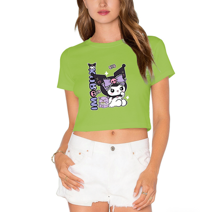 Galaxy Neon Glow Hello Kitty Black Crop Tee