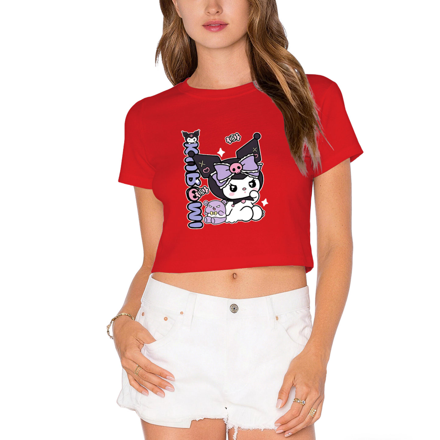 Galaxy Neon Glow Hello Kitty Black Crop Tee