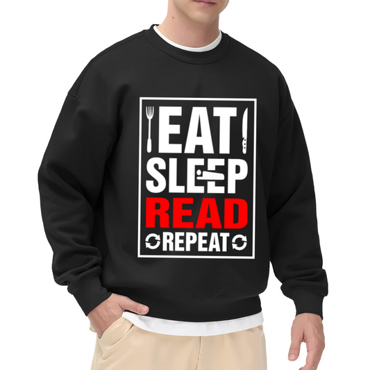 Eat Sleep Read Repeat Crewneck Sweatshirt - Bookworm Cycle Graphic Pullover, Reader Gift, Library Lover Top