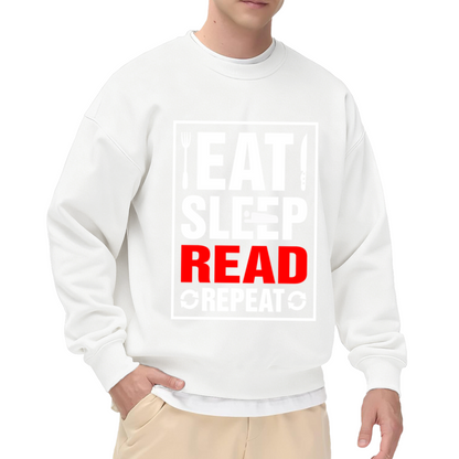 Eat Sleep Read Repeat Crewneck Sweatshirt - Bookworm Cycle Graphic Pullover, Reader Gift, Library Lover Top