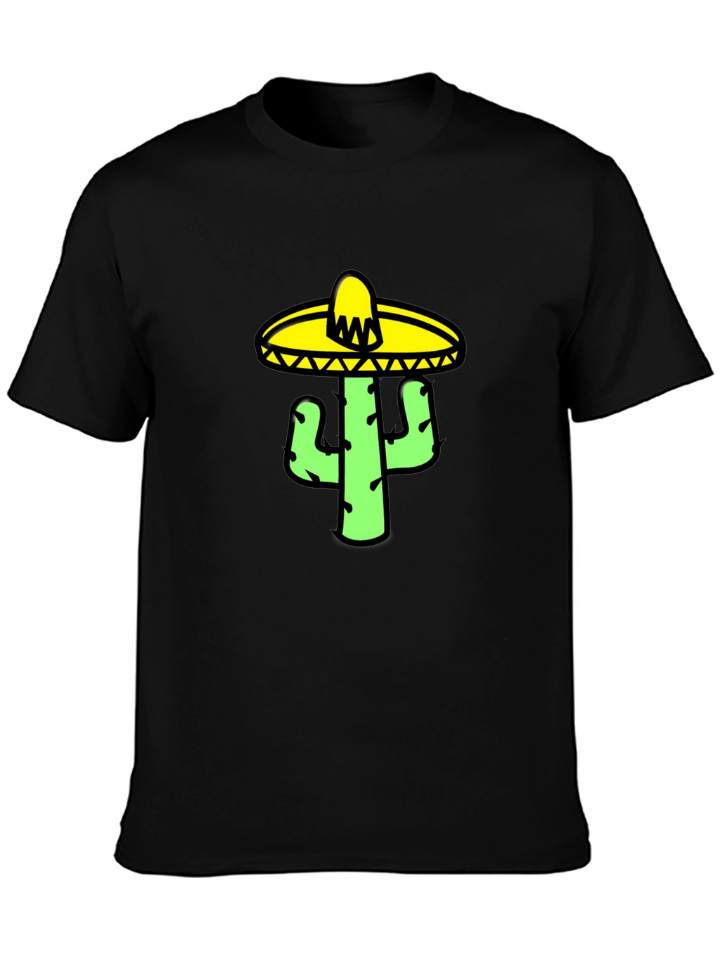 Cactus Sombrero Graphic Tee - Black Cotton T-Shirt