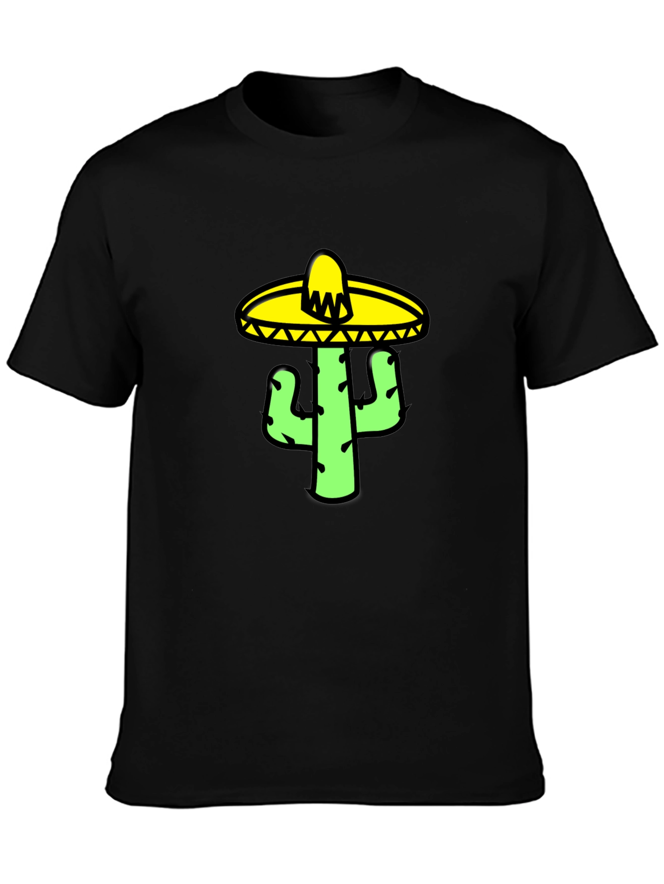 Cactus Sombrero Graphic Tee - Black Cotton T-Shirt