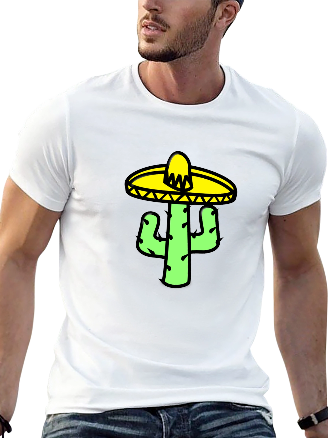 Cactus Sombrero Graphic Tee - Black Cotton T-Shirt