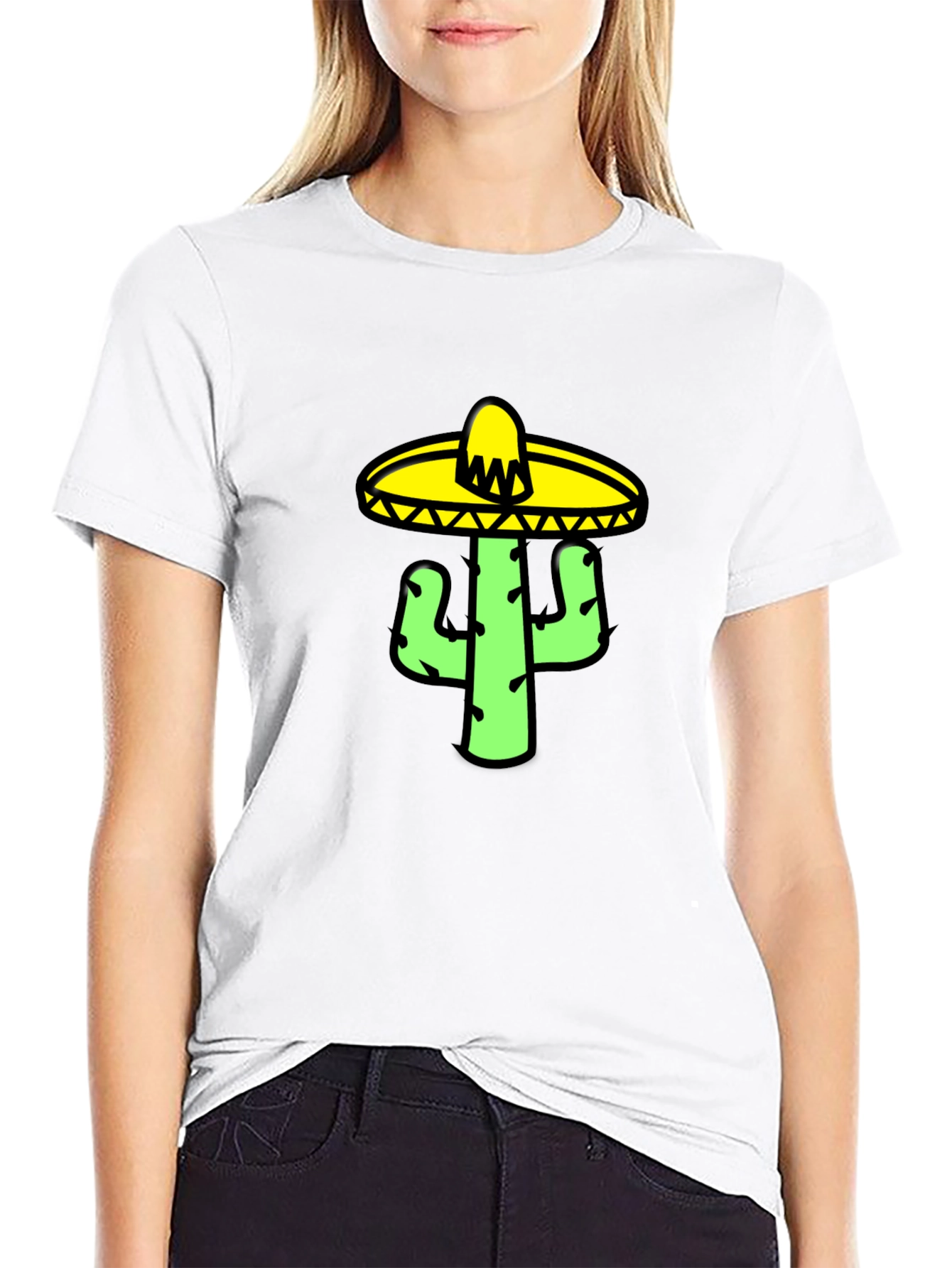 Cactus Sombrero Graphic Tee - Black Cotton T-Shirt