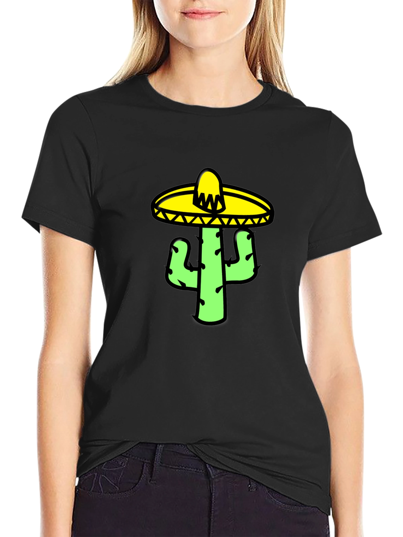 Cactus Sombrero Graphic Tee - Black Cotton T-Shirt