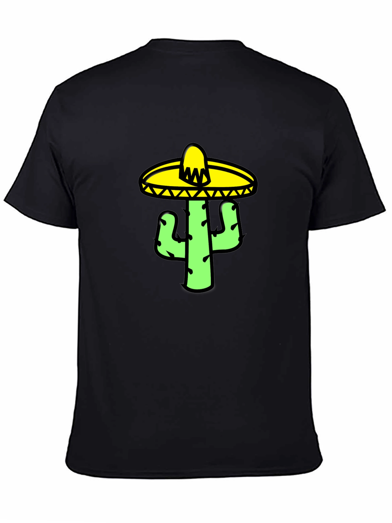 Cactus Sombrero Graphic Tee - Black Cotton T-Shirt