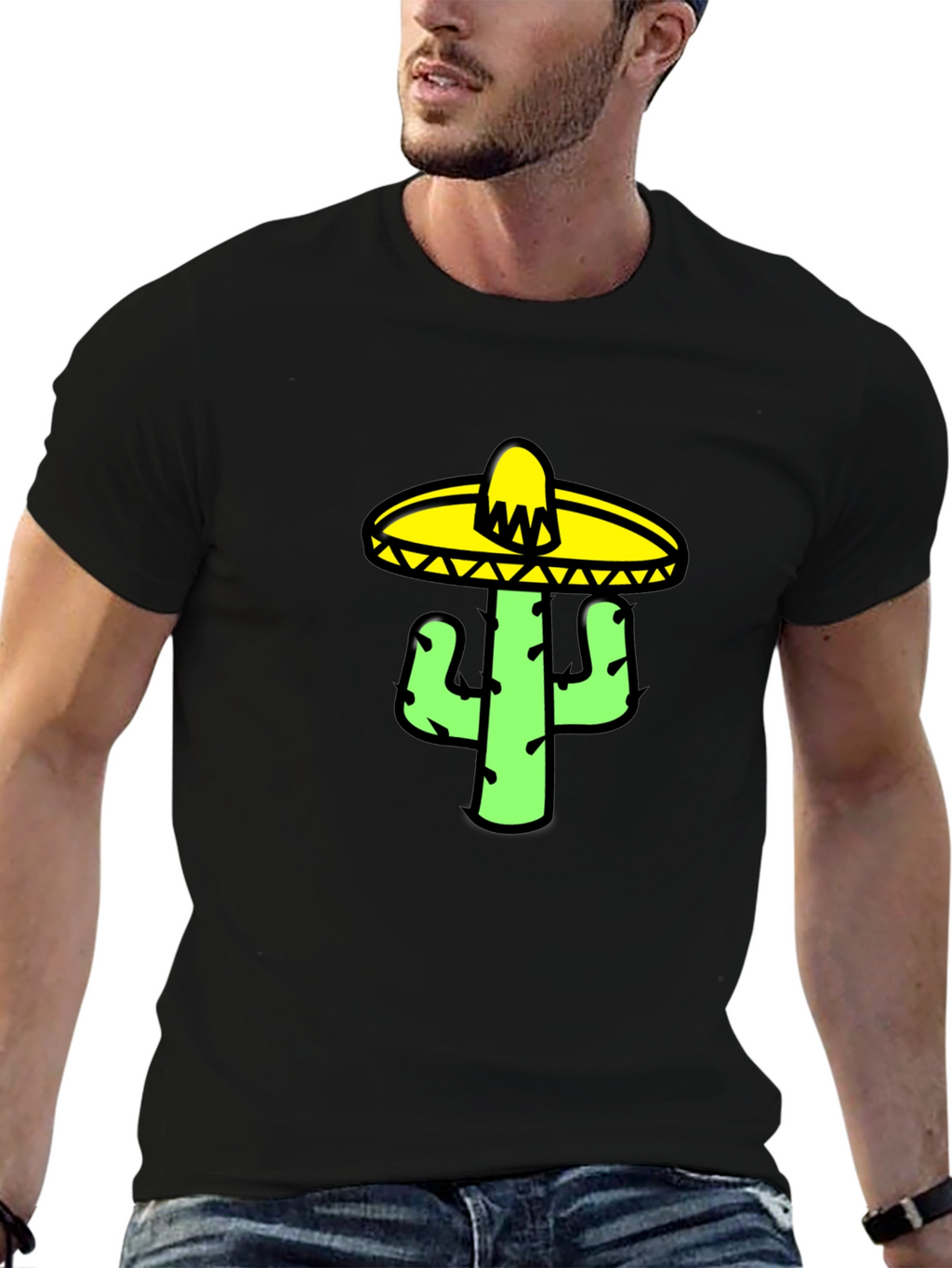 Cactus Sombrero Graphic Tee - Black Cotton T-Shirt
