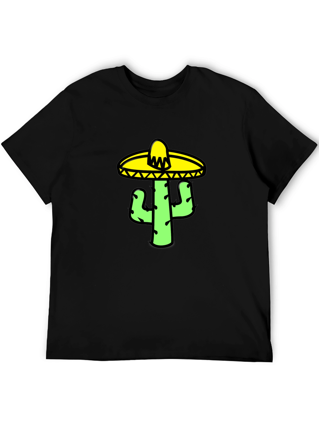 Cactus Sombrero Graphic Tee - Black Cotton T-Shirt