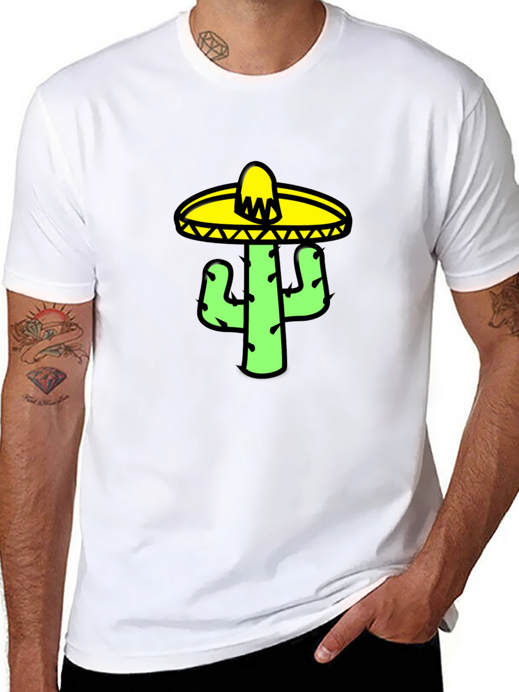 Cactus Sombrero Graphic Tee - Black Cotton T-Shirt