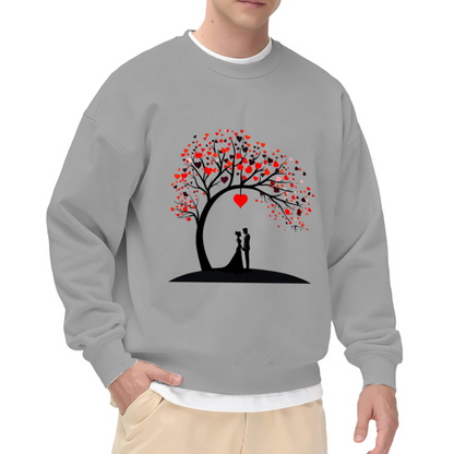 Heart Tree Wedding Couple Silhouette Crewneck Sweatshirt | Romantic Bride and Groom Anniversary Graphic Pullover, Valentine's Day Gift
