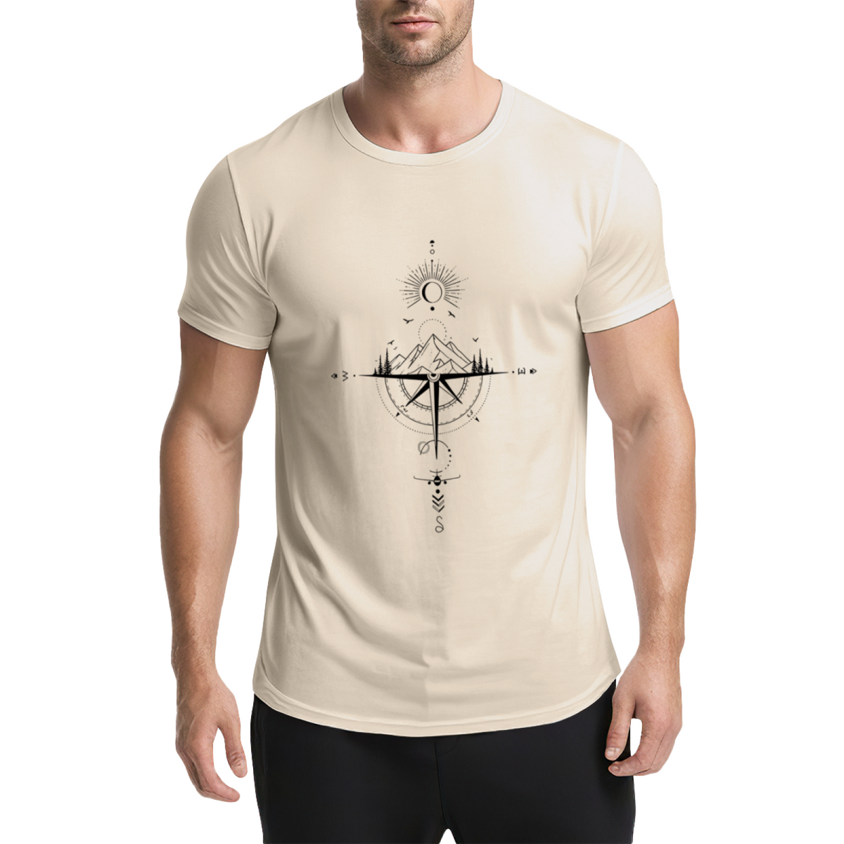 Boho Mountain Compass Sun Moon Wanderlust Travel Tee