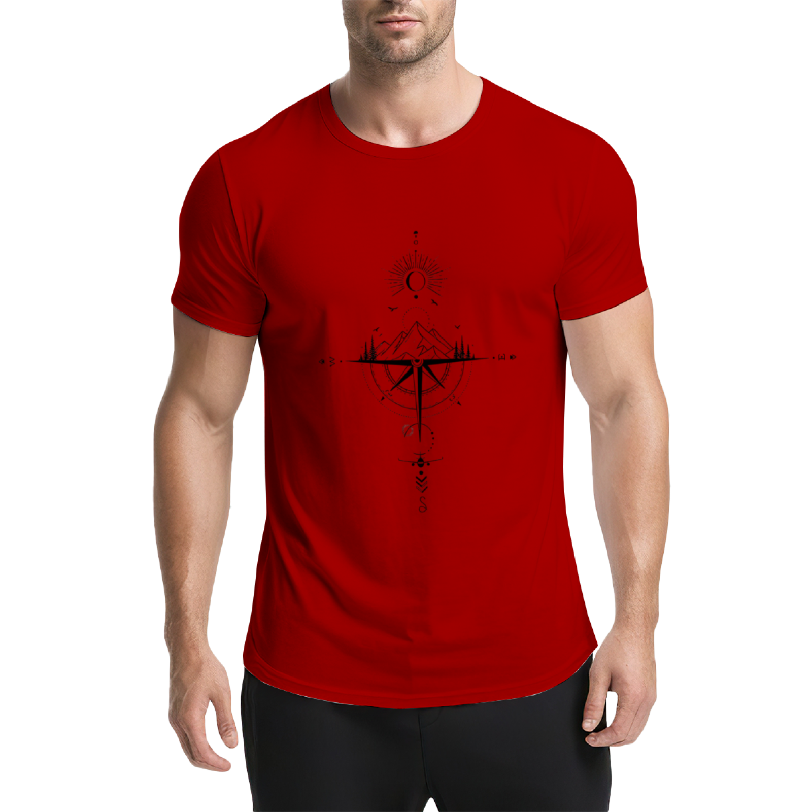 Boho Mountain Compass Sun Moon Wanderlust Travel Tee