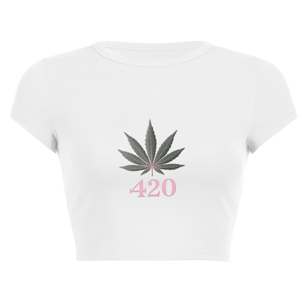420 Hemp Leaf Minimal White Graphic Crop Top