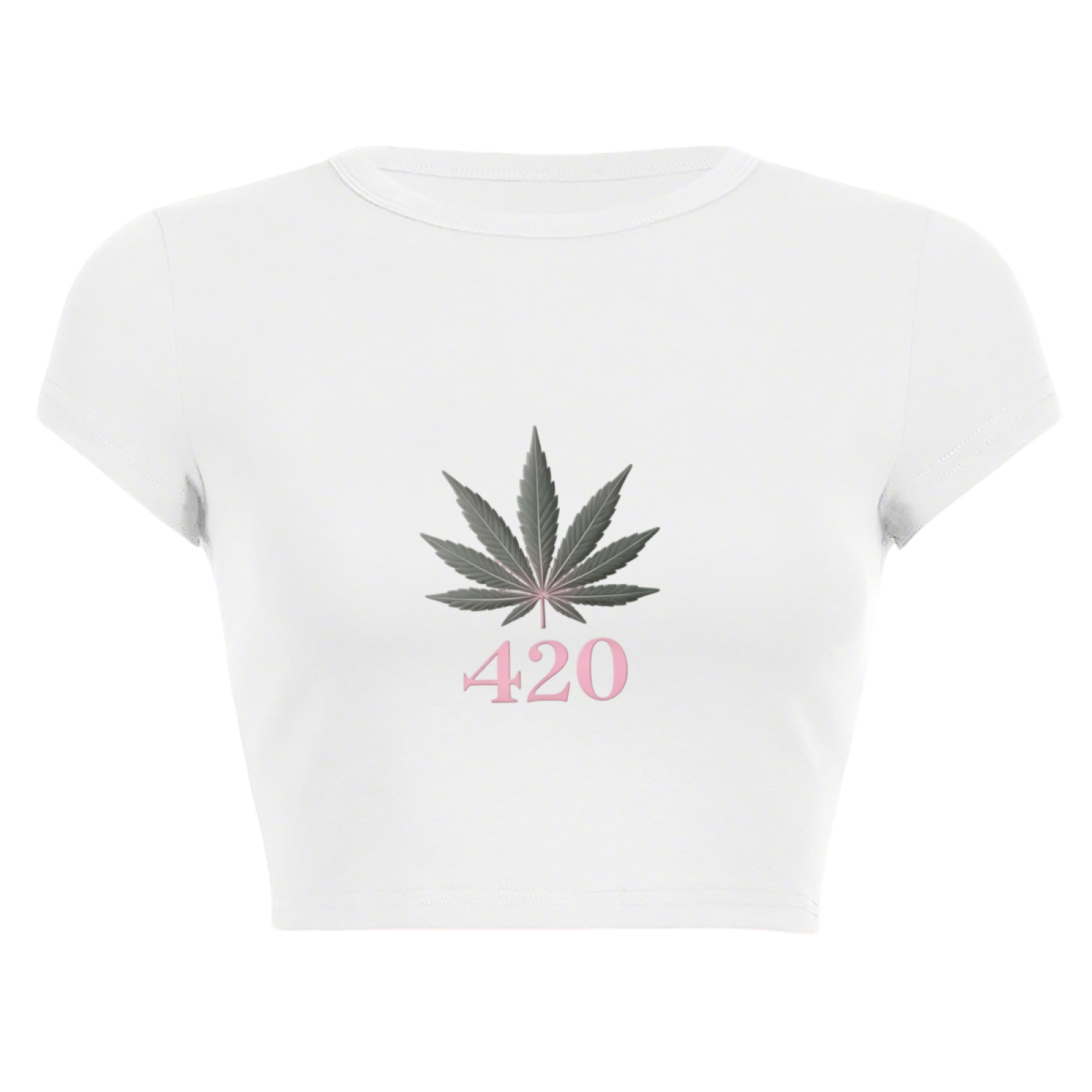 420 Hemp Leaf Minimal White Graphic Crop Top