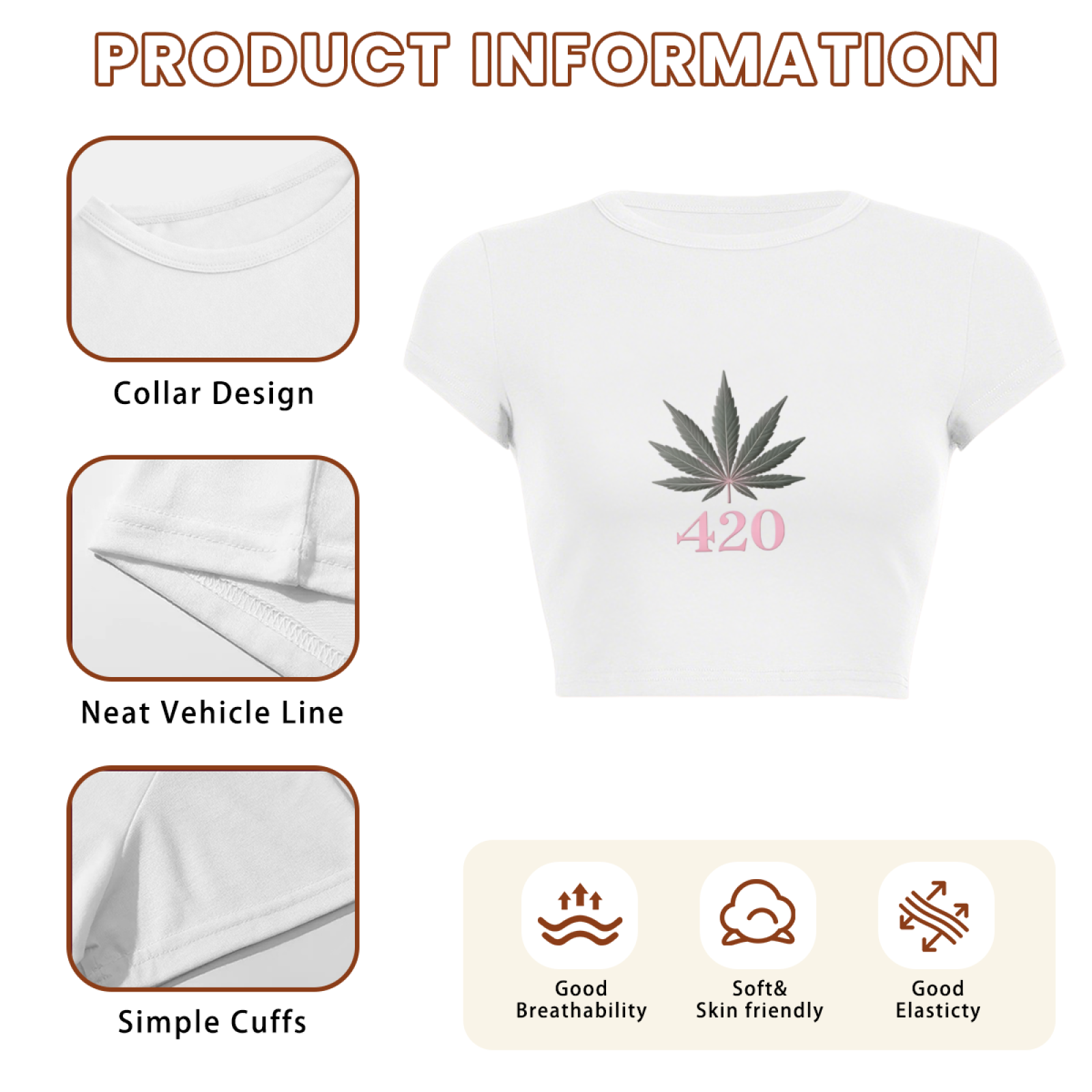 420 Hemp Leaf Minimal White Graphic Crop Top