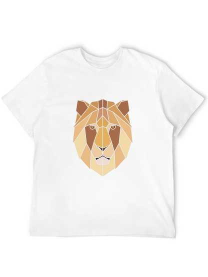 Geometric Lion Graphic Print Black T-Shirt