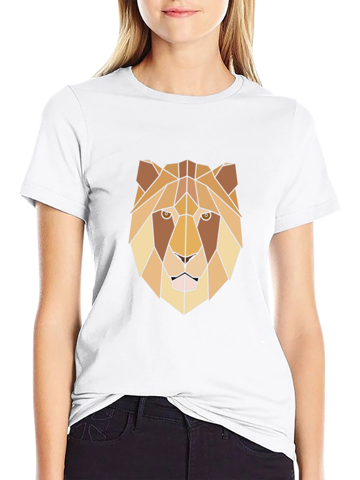 Geometric Lion Graphic Print Black T-Shirt