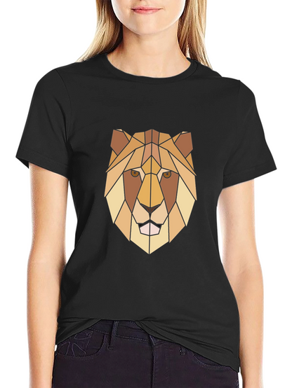 Geometric Lion Graphic Print Black T-Shirt