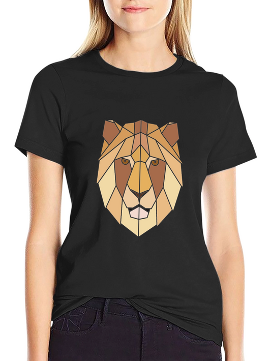 Geometric Lion Graphic Print Black T-Shirt