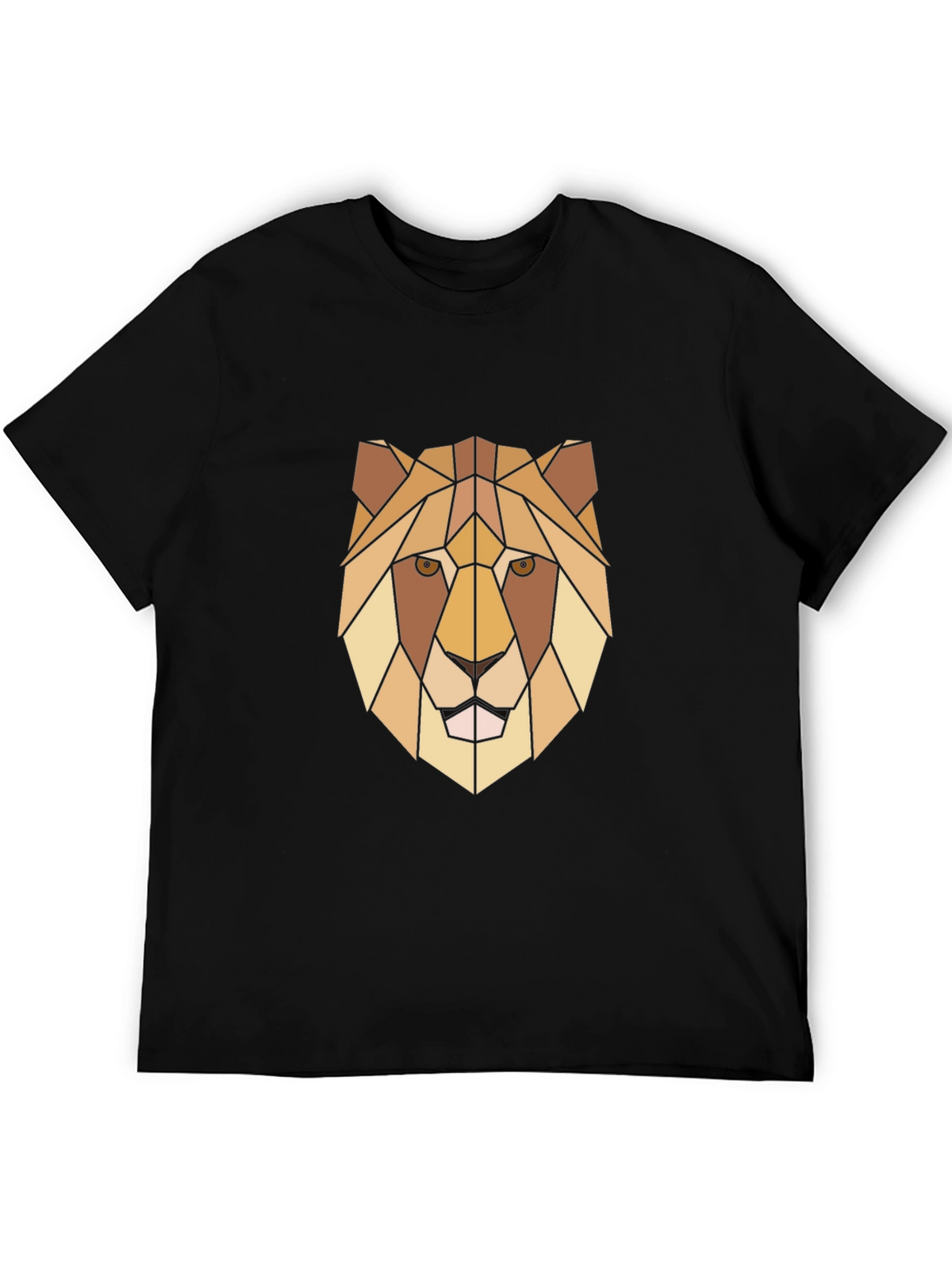 Geometric Lion Graphic Print Black T-Shirt