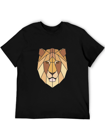 Geometric Lion Graphic Print Black T-Shirt