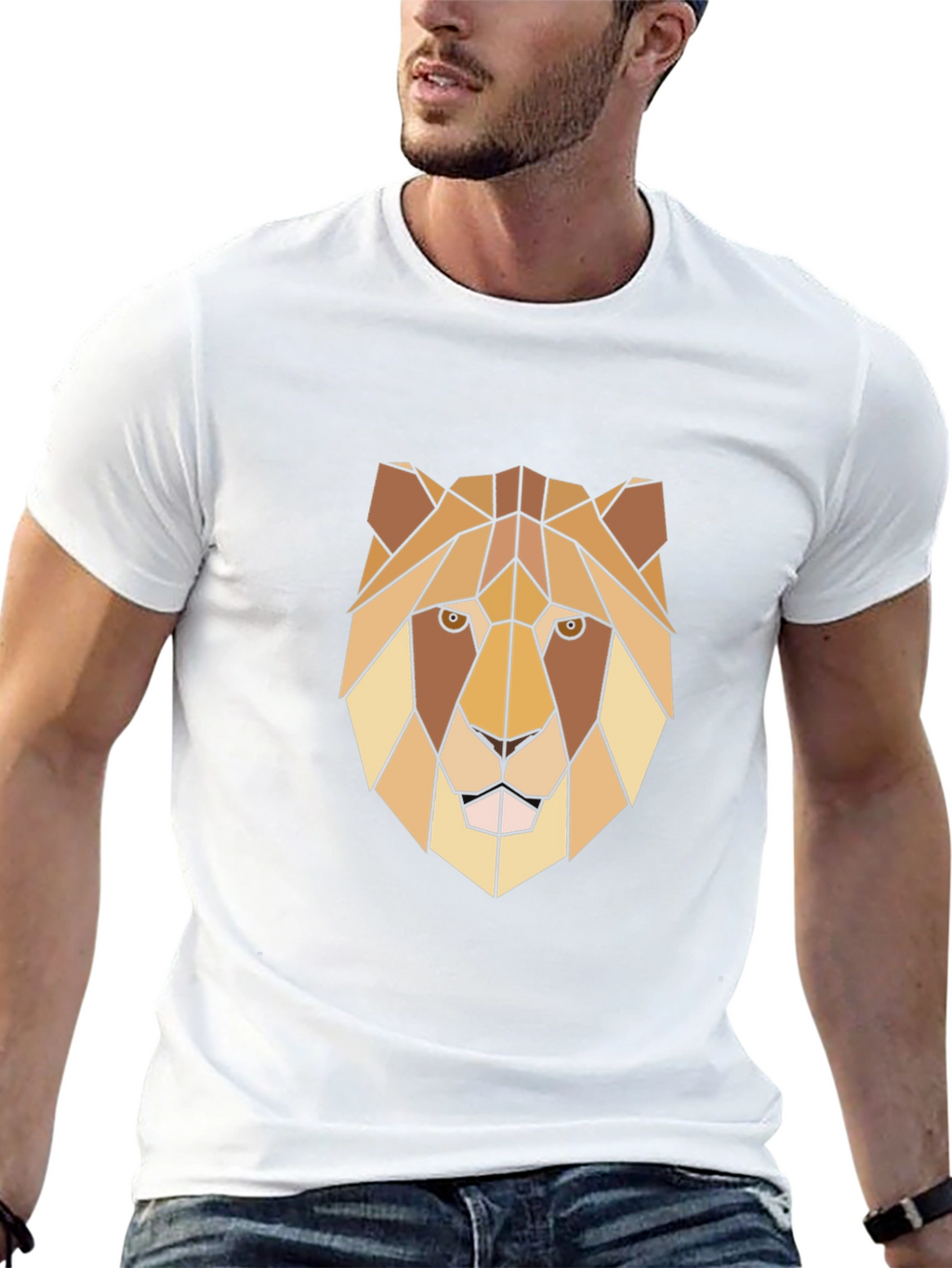 Geometric Lion Graphic Print Black T-Shirt