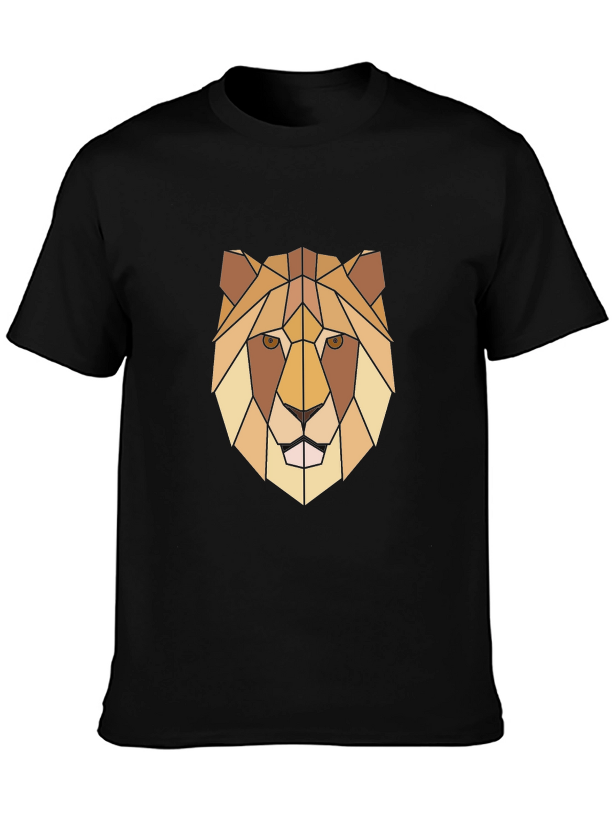 Geometric Lion Graphic Print Black T-Shirt
