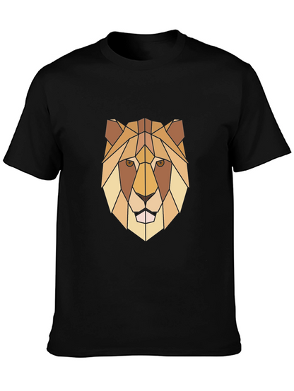 Geometric Lion Graphic Print Black T-Shirt