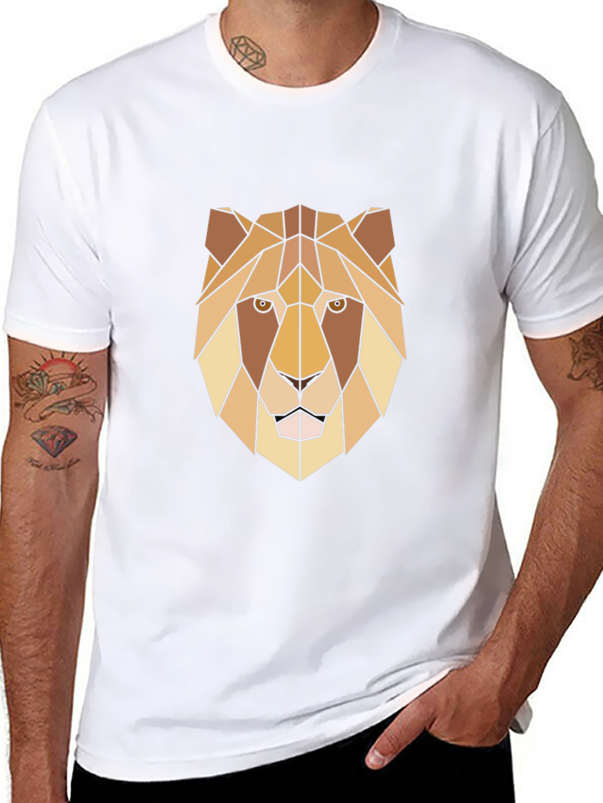 Geometric Lion Graphic Print Black T-Shirt